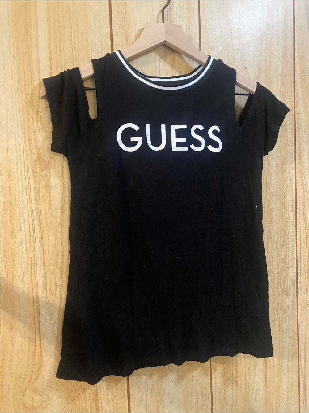 GUESS Black Tee with White Trim and Red Logo Detail